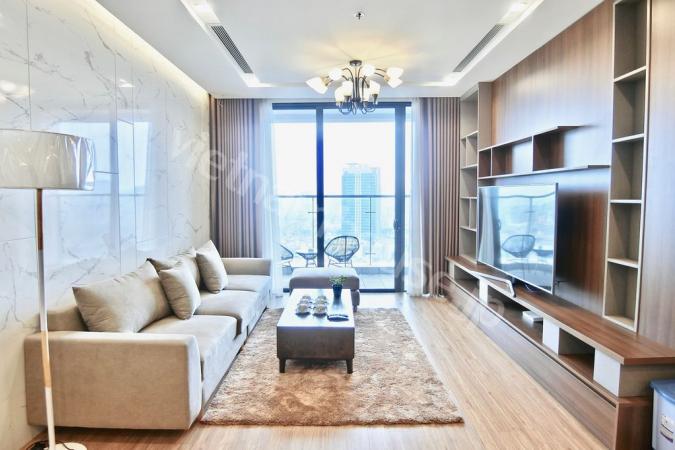 Luxurious wooden furniture in 3 bedroom serviced apartment in Vinhomes Metropolis