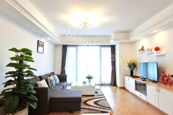 This comfortable two-bedroom serviced apartment in Ba Dinh district should not be missed