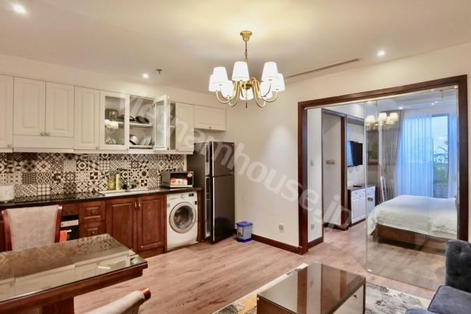 A luxurious 1-bedroom serviced apartment nestled in a bustling street